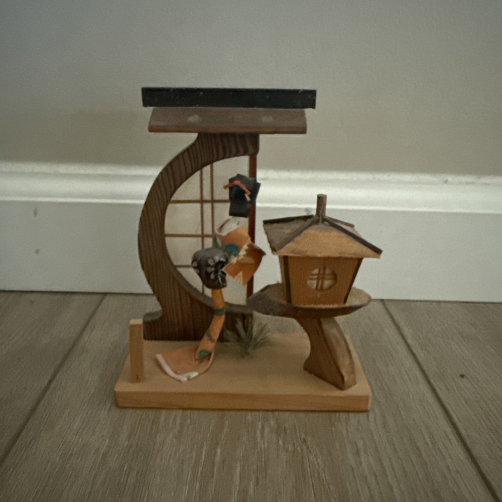 Vintage‎ 6" Geisha Girl Stick Doll Figurine In Kimono on Wood Base Japan